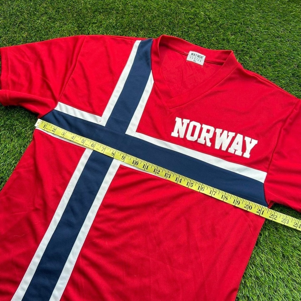 Vintage Norway Flag Soccer Jersey XL Red V Neck Football Futbol Shirt Y2K Mesh - Picture 5 of 8